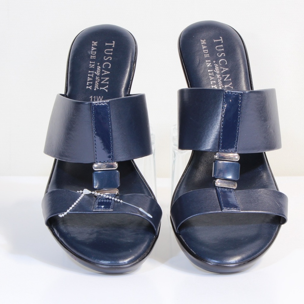 Tuscany by Easy Street Women's Navy Blue Benita Wedge Sandals NWOT